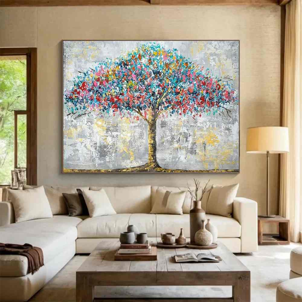 Tree Original Hand-painted Cozy Grey Abstract Wall Art H3NDY